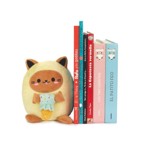 Balvi Buchstützen Kawaii Minty Farbe Gelb Speiseeis liebende Katze Polyester