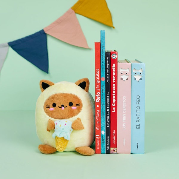 Balvi Buchstützen Kawaii Minty Farbe Gelb Speiseeis liebende Katze Polyester