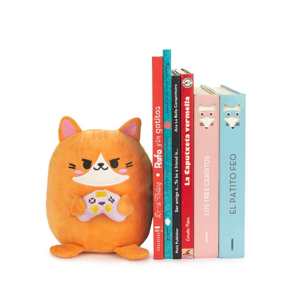 Balvi Buchstützen Kawaii Gamer Farbe Orange Videogames spielende Katze Polyester