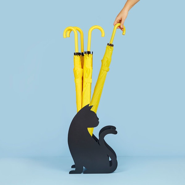 Balvi Umbrella stand Feline Black colour Easy air circulation and with water collection tray Metal