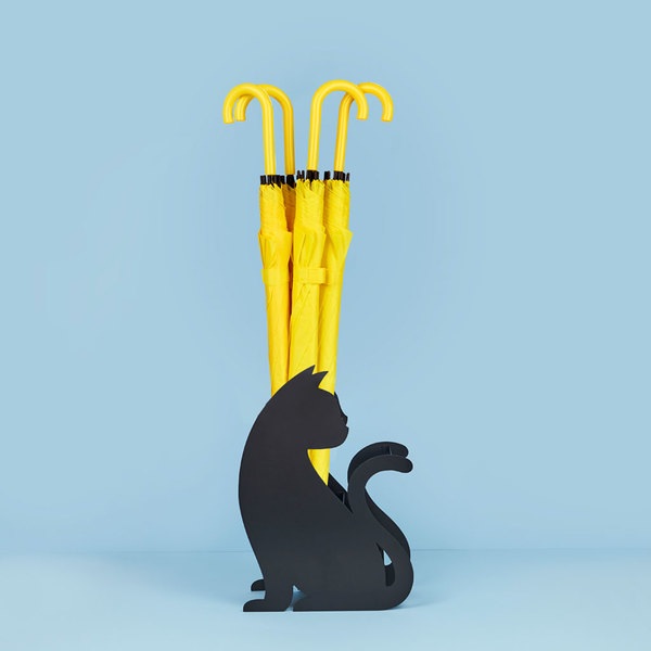 Balvi Umbrella stand Feline Black colour Easy air circulation and with water collection tray Metal