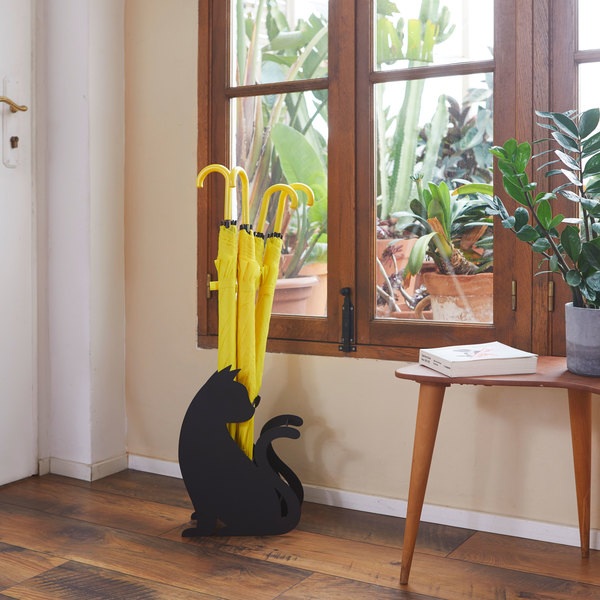 Balvi Umbrella stand Feline Black colour Easy air circulation and with water collection tray Metal