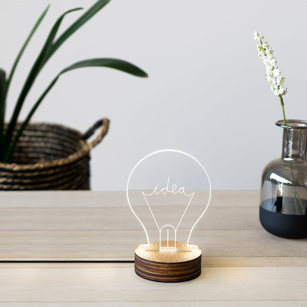 Balvi Lampe Idea avec lumi/ère LED en Forme dampoule Bois//Acrylique